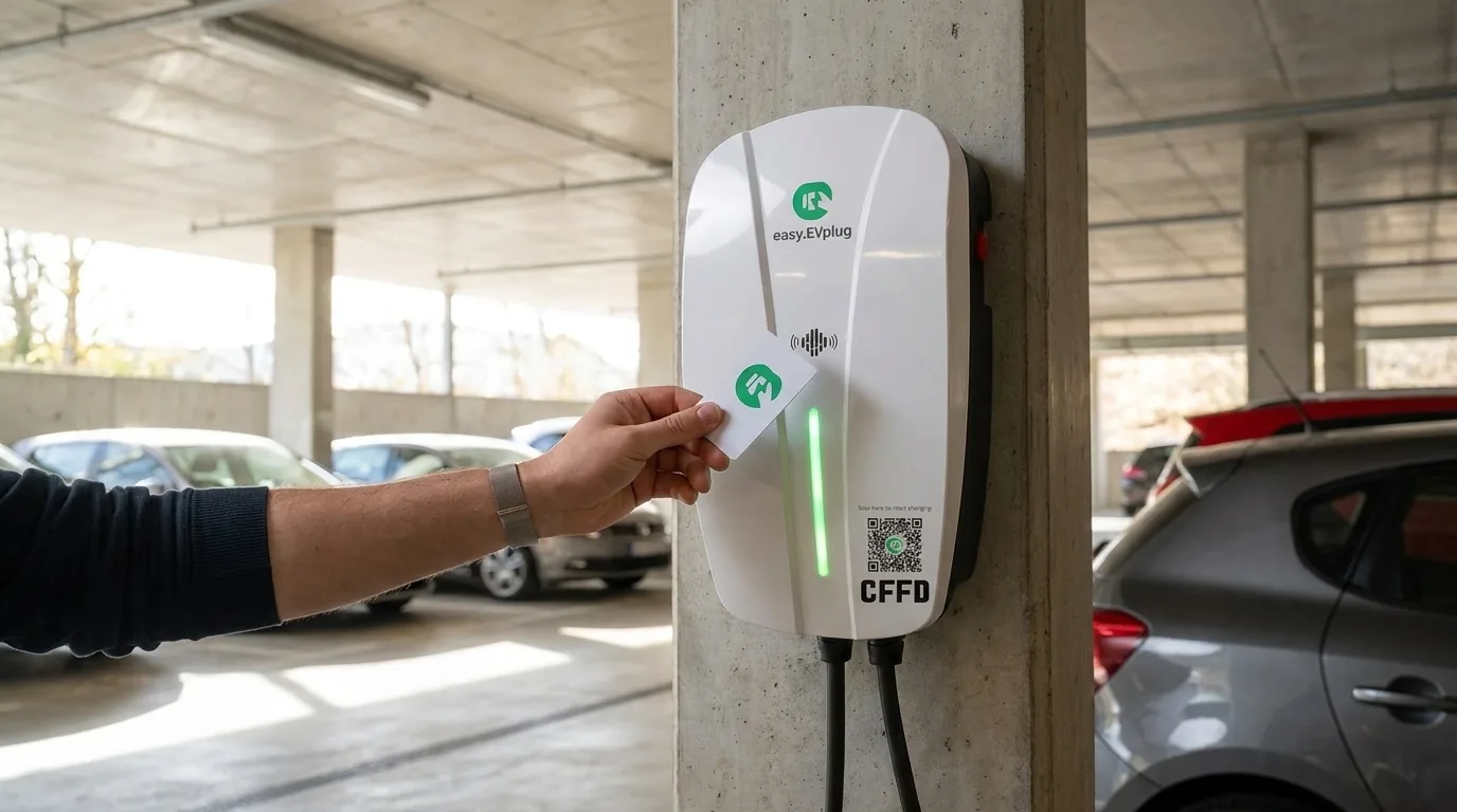 Driver tapping an RFID card on the charger